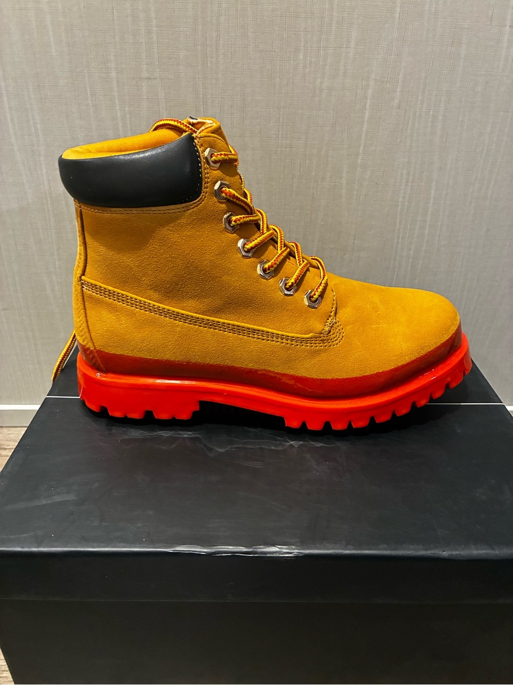 Cape Robbin Mustard Suede Ankle Boot with Orange Lug Sole